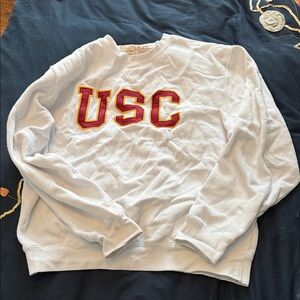 White Crewneck Sweatshirt with Red & Gold USC Appliqué